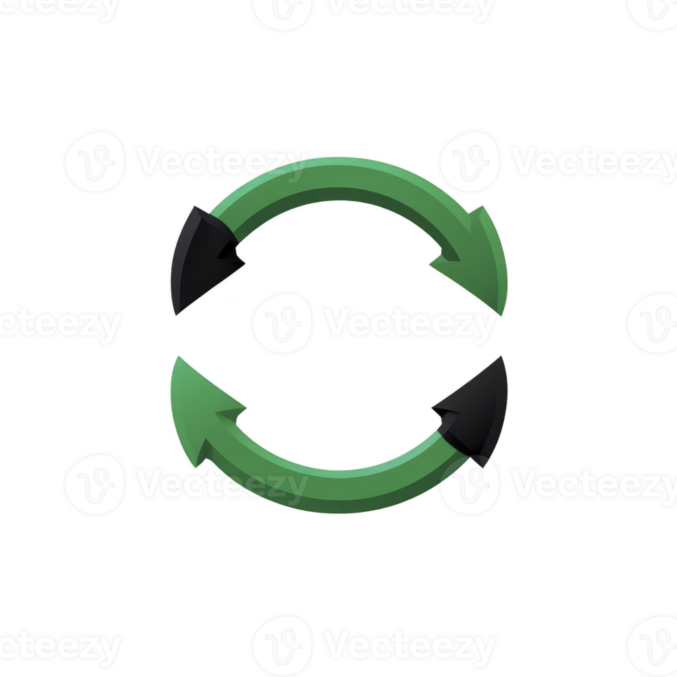 Circular green arrows forming loop symbolize recycling and sustainability, promoting eco friendly practices and environmental conservation. design emphasizes continuous renewal and resource png