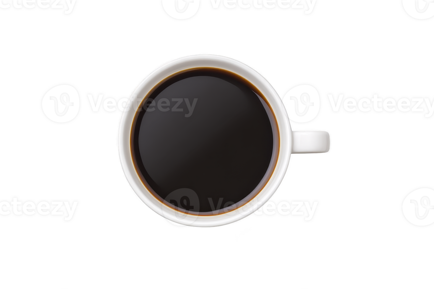 Top view of white ceramic cup filled with black coffee, isolated on transparency background, creating minimalist and clean aesthetic png