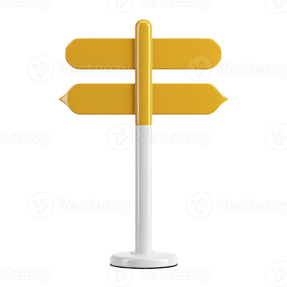Yellow directional signpost with two blank arrows on white pole, isolated on transparency background. signpost is simple and modern, ideal for navigation or travel concepts png