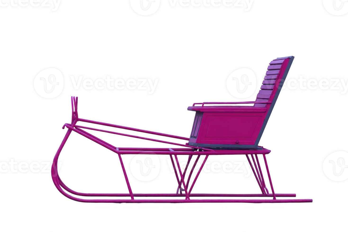 Vibrant pink sled with wooden seat and metal frame, designed for winter activities and snow fun. sled features classic design with sturdy build, perfect for sliding down snowy hills png