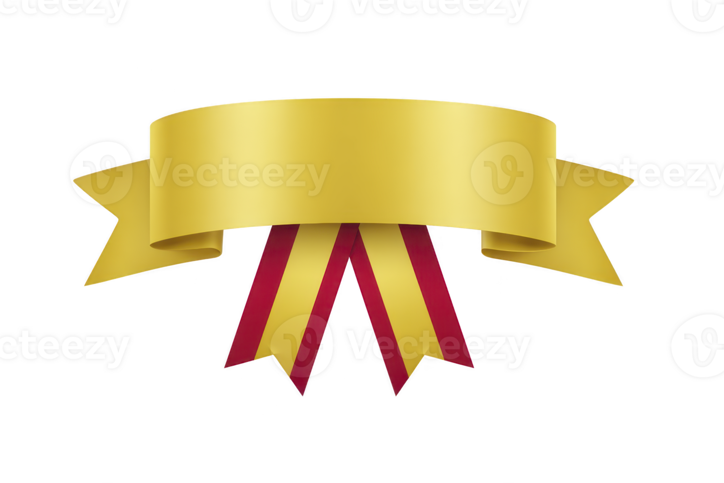 Golden ribbon banner with red and yellow tails, perfect for awards or celebrations, stands out against transparent background. elegant design adds touch of sophistication to any project png