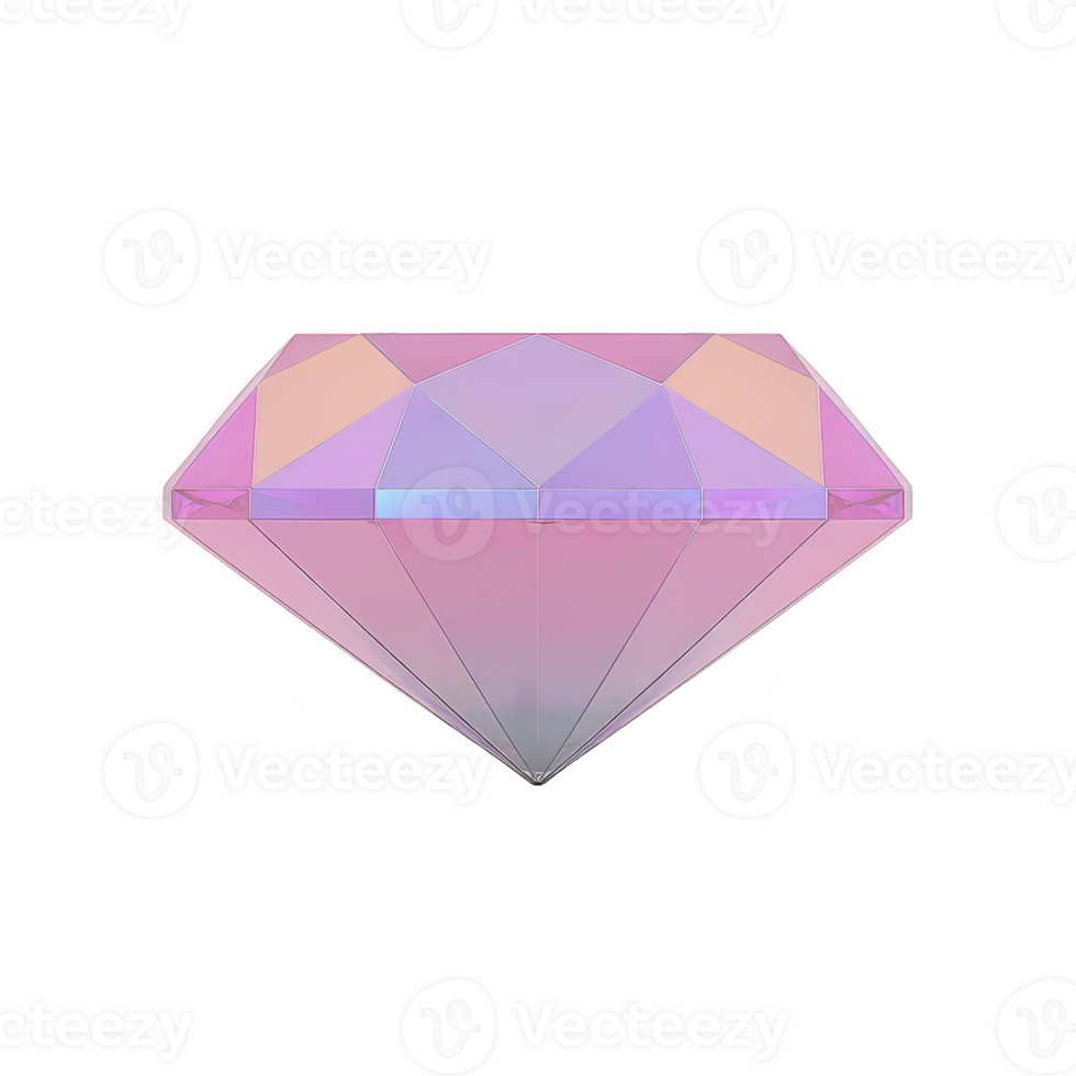Pink, faceted diamond with gradient effect, showcasing blend of pastel colors and reflective surface, isolated on transparency background png