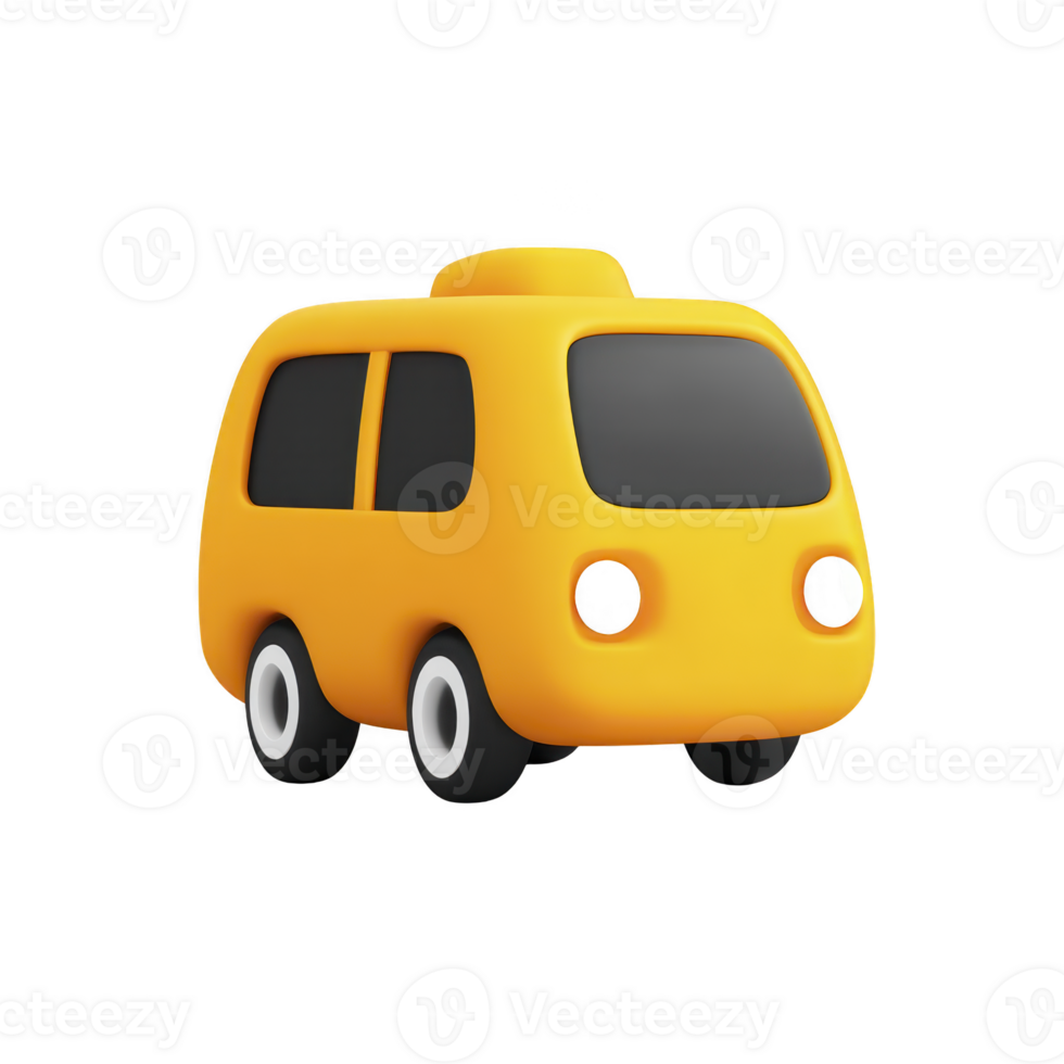Cute, cartoon style yellow taxi with rounded edges and simple design, evoking playful and cheerful vibe. taxi features black windows and white wheels, ideal for children illustrations png