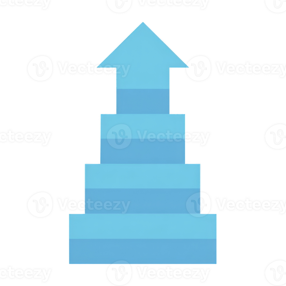 Blue arrow shaped staircase symbolizing growth and progress, with gradient effect creating modern and dynamic look. design is simple yet impactful, ideal for business or educational themes png