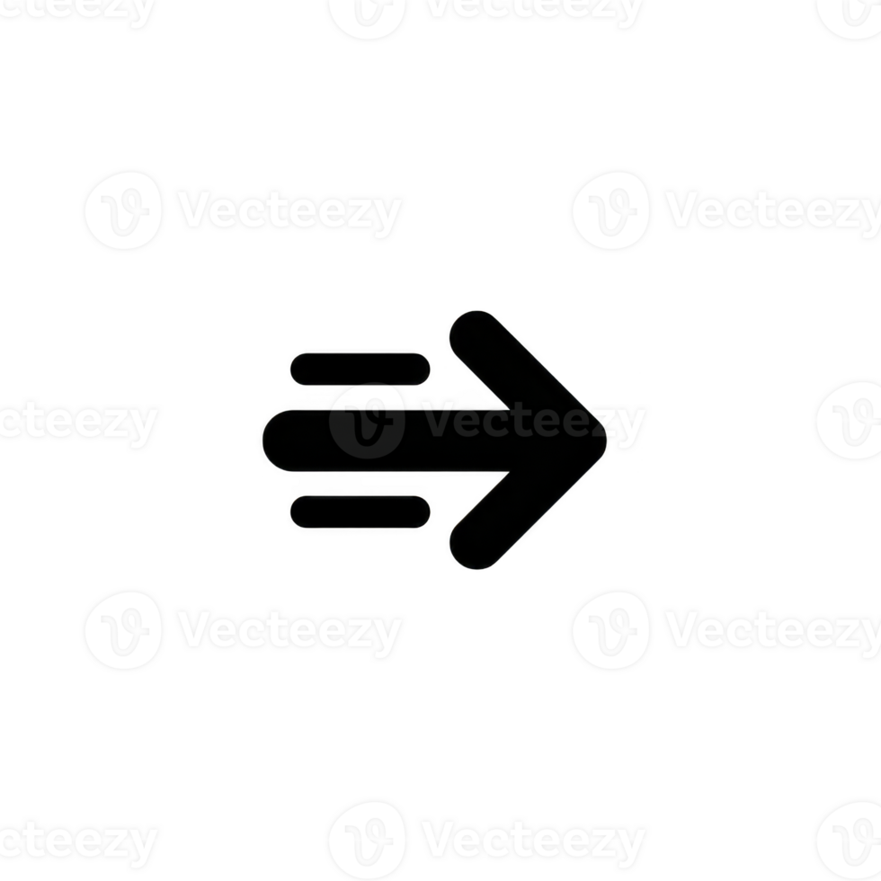Black arrow icon pointing to right with motion lines indicating speed or movement. design is simple and minimalistic, suitable for use digital interfaces or as navigation symbol. Arrow icon png