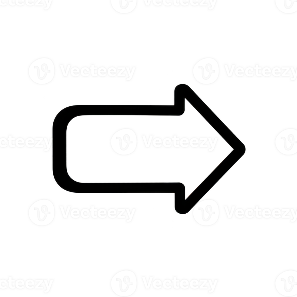 Black curved arrow pointing to right on transparent background, symbolizing direction or navigation. simple design is ideal for use in digital interfaces or presentations png