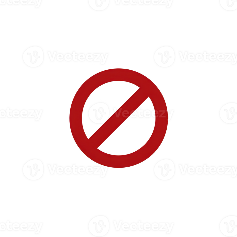 Red prohibition sign on transparent background, symbolizing restriction or no entry. bold red circle with diagonal line conveys clear message of prohibition or warning png