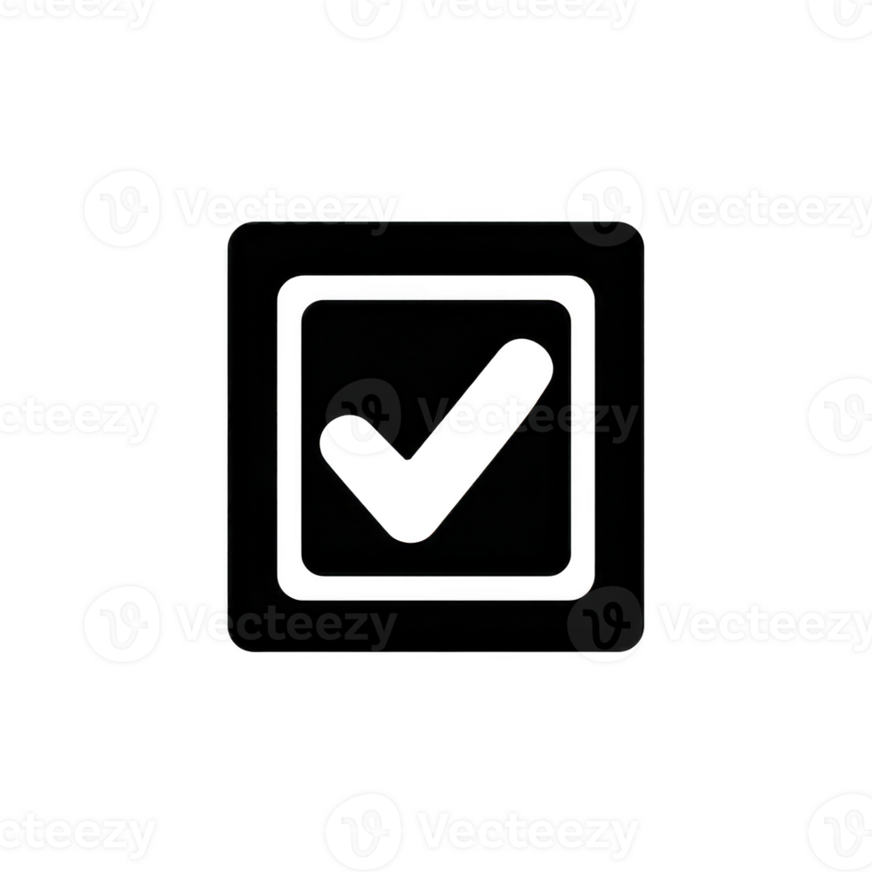 Black check mark inside square box symbolizes completion or approval, often used in forms or lists. simple design conveys clarity and confirmation png