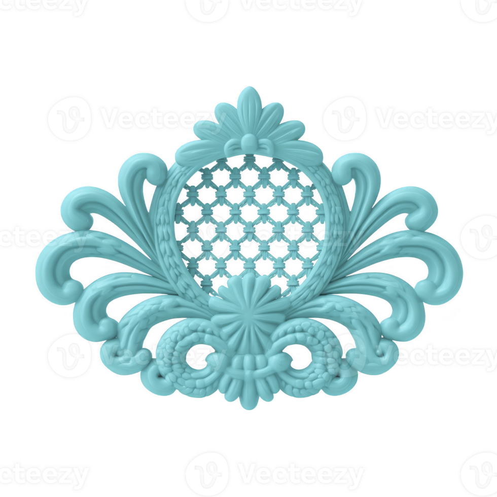 Intricate turquoise ornamental design featuring floral and geometric patterns, evoking sense of elegance and sophistication. symmetrical arrangement adds touch of classic artistry png
