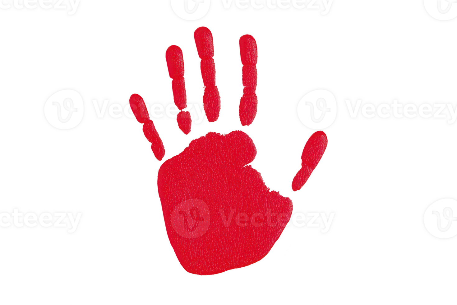 Vibrant red handprint on transparency background symbolizes creativity and expression. bold color contrasts sharply with dark backdrop, creating striking visual impact png