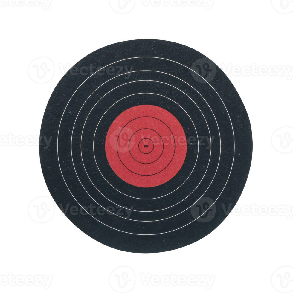 Circular target with concentric rings and red bullseye is depicted, commonly used for shooting practice or archery. design is simple and clear, emphasizing precision and focus png