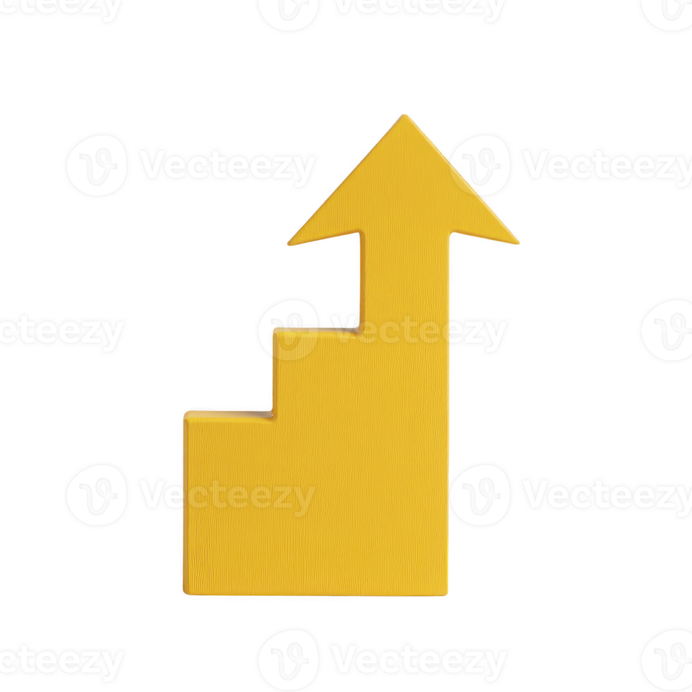 Yellow arrow shaped like staircase symbolizes growth and progress, conveying sense of upward movement and success. design is simple yet impactful, ideal for business or motivational themes png