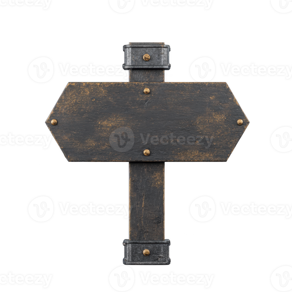 Rustic wooden sign with weathered appearance and metal accents, featuring hexagonal shape and dark brown finish, evokes vintage charm png