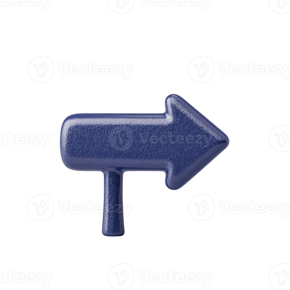 Blue arrow sign with textured surface pointing to right, isolated on transparency background. sign is simple and clear, often used for direction or navigation purposes png