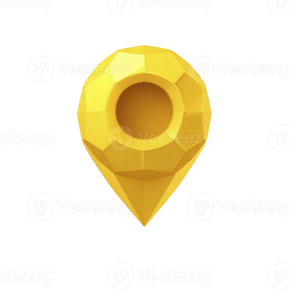 3D yellow geometric location pin icon with faceted design, symbolizing navigation and direction. bright color and modern style make it ideal for digital maps and apps png