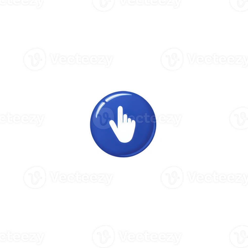 Blue circular button with white hand cursor icon in center, symbolizing clickable or interactive element. glossy finish adds modern touch, making it suitable for digital interfaces png
