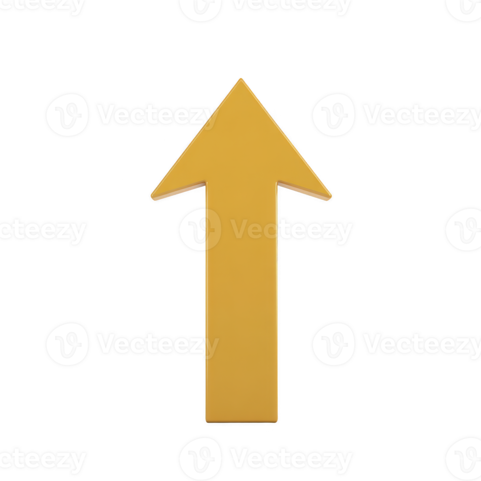 Yellow upward arrow symbol on transparency background represents direction or progress. simple design is often used in navigation or to indicate increase png