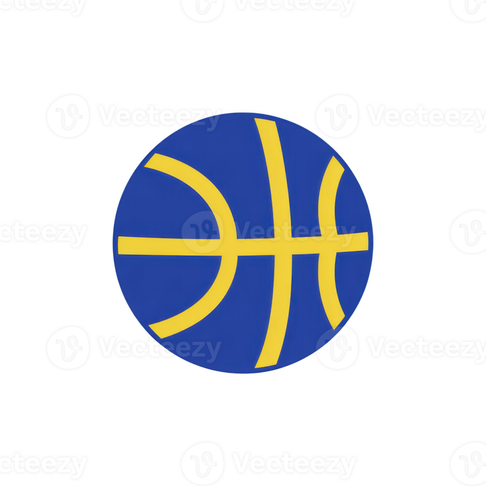 Blue and yellow basketball icon with simple design, featuring bold yellow lines on blue background, representing stylized basketball. design is modern and minimalistic png