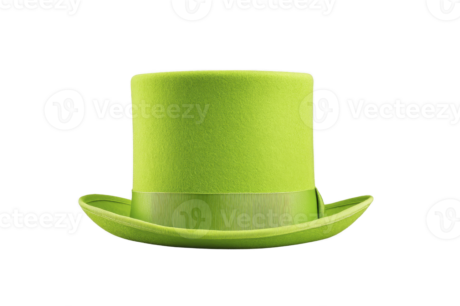 Vibrant green top hat with wide brim and smooth texture, perfect for festive occasions or costume parties. hat bright color adds playful and whimsical touch to any outfit png