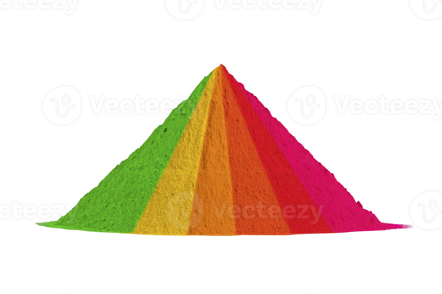Vibrant pyramid of colorful powder, featuring bright green, yellow, orange, and pink hues, symbolizing celebration and festivity. vivid colors create joyful and lively atmosphere png