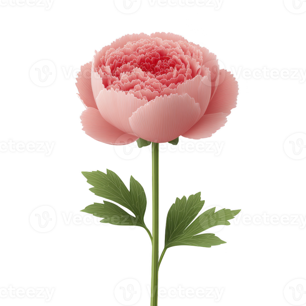 Delicate pink peony flower with lush petals and green leaves, showcasing its intricate beauty and elegance. flower is isolated on transparency background, highlighting its vibrant colors png