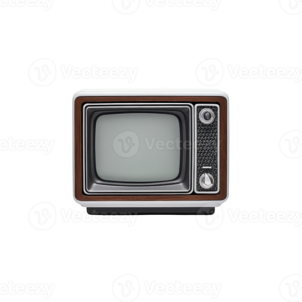 Vintage television with wood paneling and dials, evoking nostalgia and retro style. classic design features small screen and manual controls, reminiscent of mid 20th century technology png