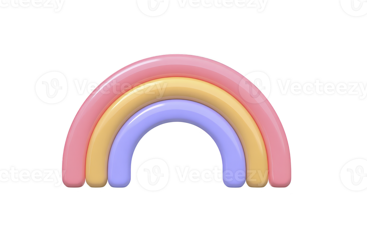 Colorful 3D rainbow illustration with pastel shades of pink, yellow, and purple, creating cheerful and playful design. smooth, glossy finish adds modern touch png