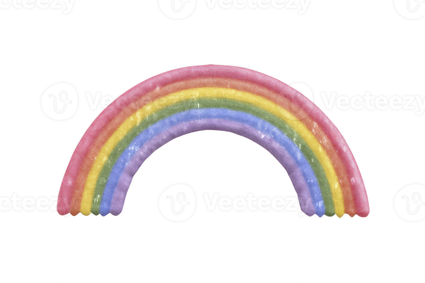 Colorful sparkling rainbow with textured appearance featuring red orange yellow green blue and purple arcs. design is whimsical and cheerful evoking sense of joy and wonder png