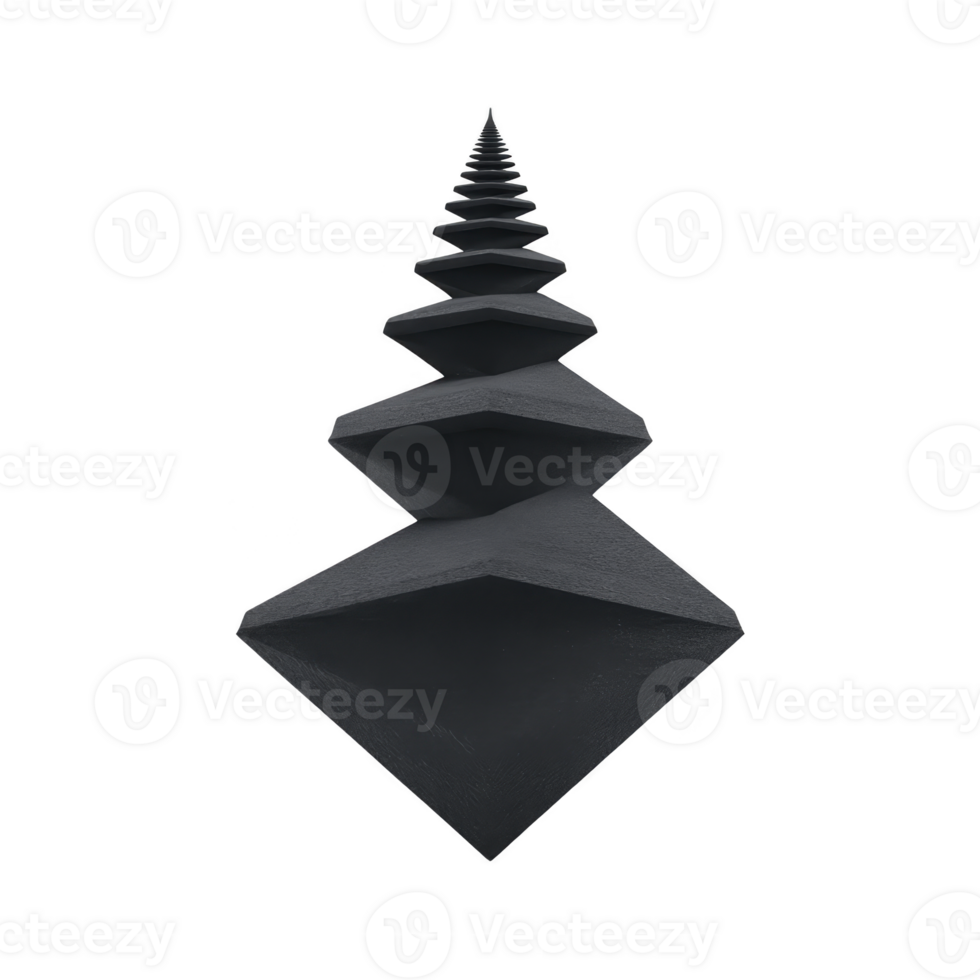 Series of abstract, geometric shapes symmetrical pattern create sense of depth and perspective against plain background. dark, angular forms appear to recede into distance, evoking futuristic png