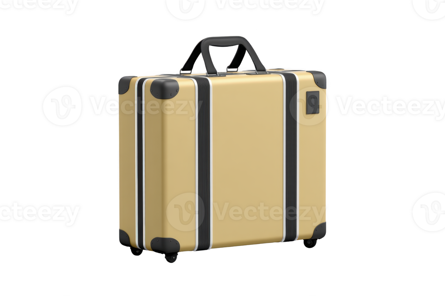 Sleek, modern beige suitcase with black accents and wheels, perfect for travel. design is minimalist and functional, featuring sturdy handle and protective corners png