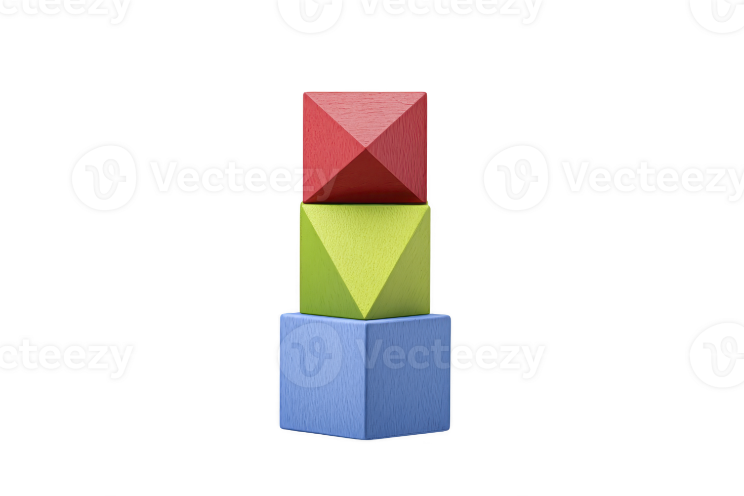 Stack of colorful wooden blocks features red pyramid, green inverted pyramid, and blue cube, showcasing balance and geometry png