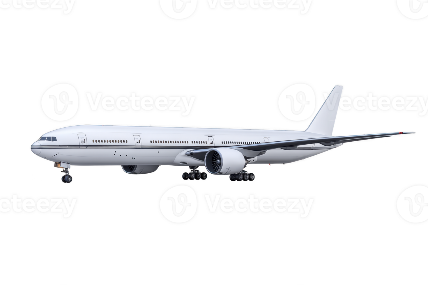 Sleek, modern passenger airplane with white exterior and two engines is shown against plain background, highlighting its streamlined design and advanced engineering png