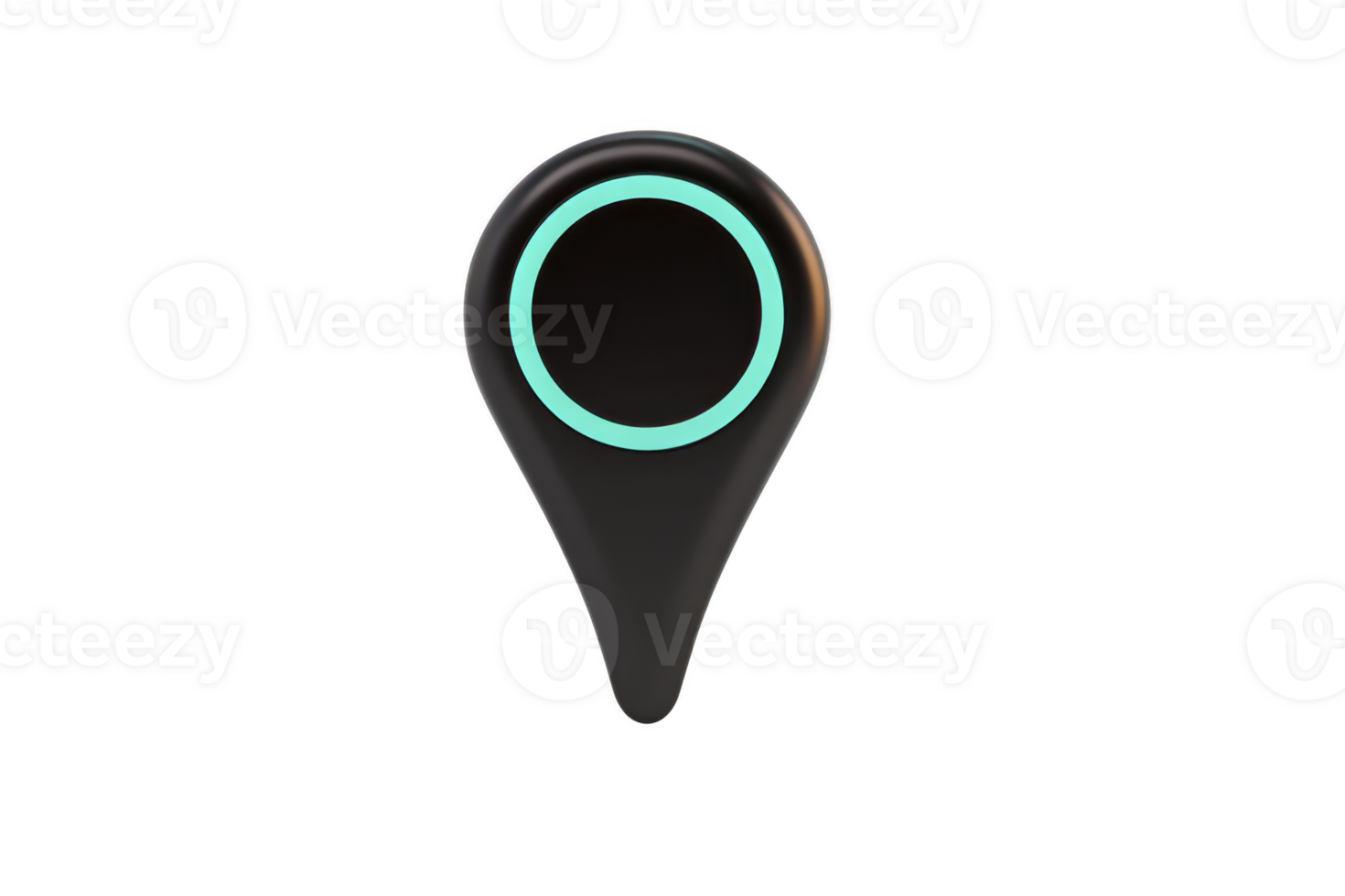 Sleek black location pin icon with glowing blue circle in center, symbolizing navigation or map marker. modern design is simple and effective for digital interfaces png