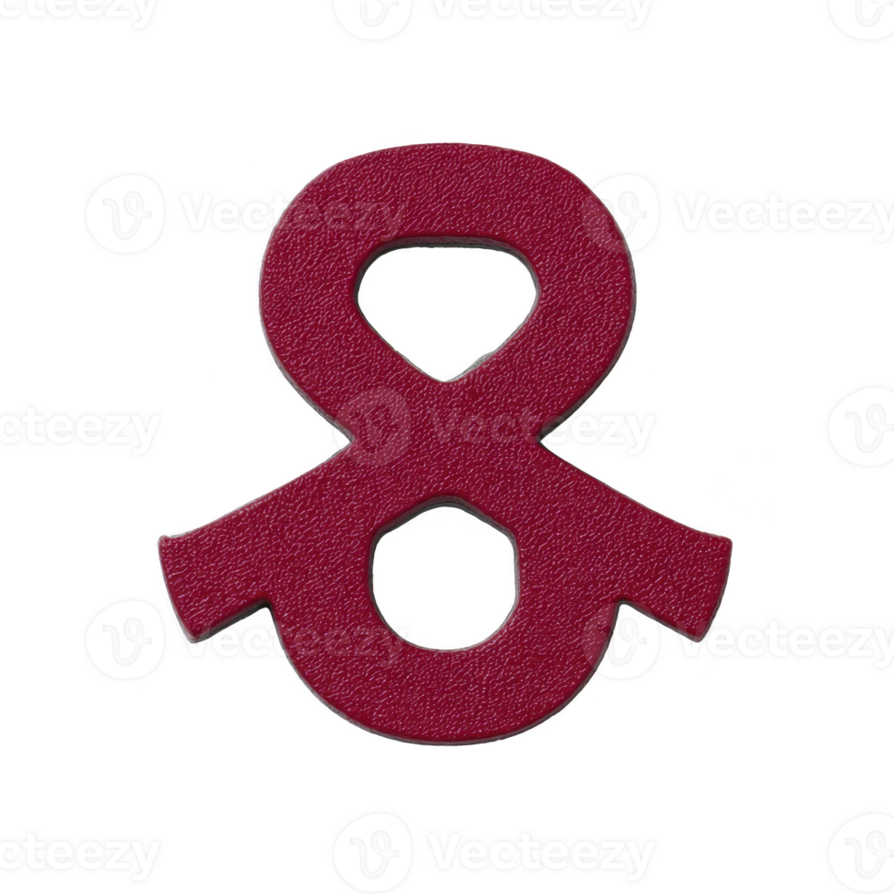 Textured, burgundy ampersand symbol stands out against transparency background, showcasing its bold and stylish design. symbol unique texture adds depth and interest to image png