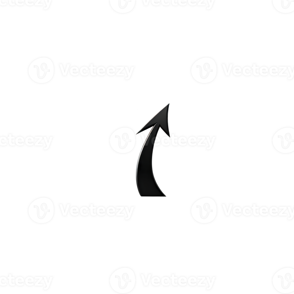 Sleek black upward arrow with curved design on transparent background, symbolizing growth and progress. minimalist style adds modern touch, making it versatile for various uses png