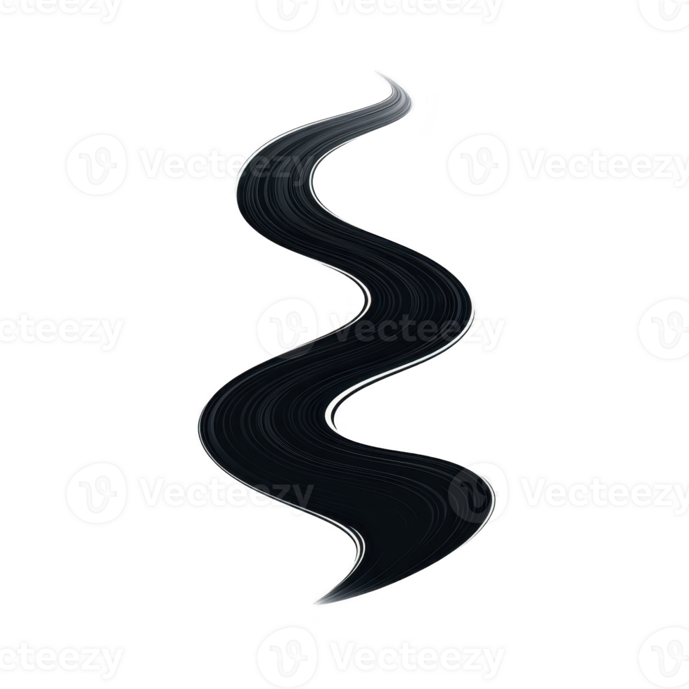 Wavy, abstract black brushstroke on transparent background, resembling flowing, artistic line. design is simple yet dynamic, conveying sense of movement and creativity png