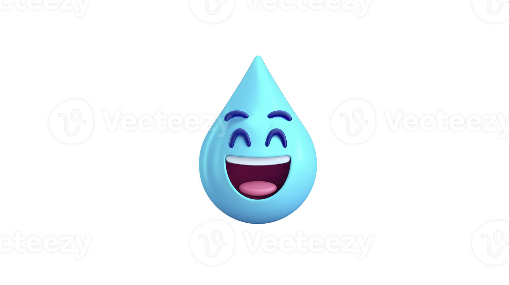 Blue water droplet emoji with happy expression, featuring wide smile and closed eyes, conveys joy and positivity. simple design and vibrant color make it visually appealing png
