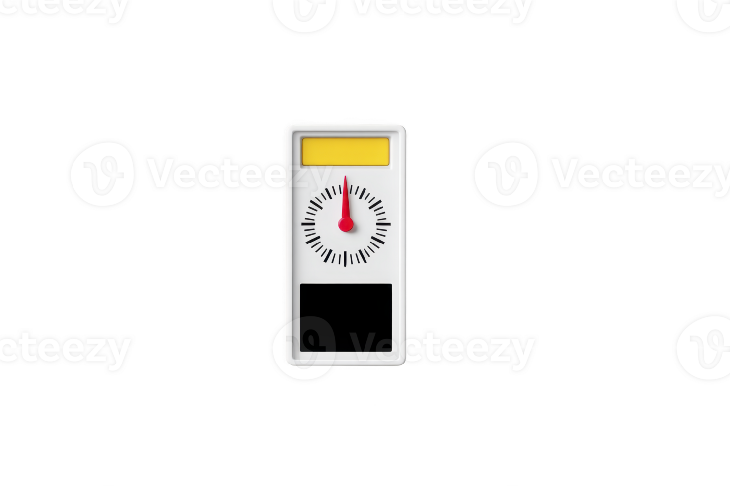 Digital timer with yellow display and red needle on clock face, set against transparency background. design is simple and modern, suitable for various timing needs png