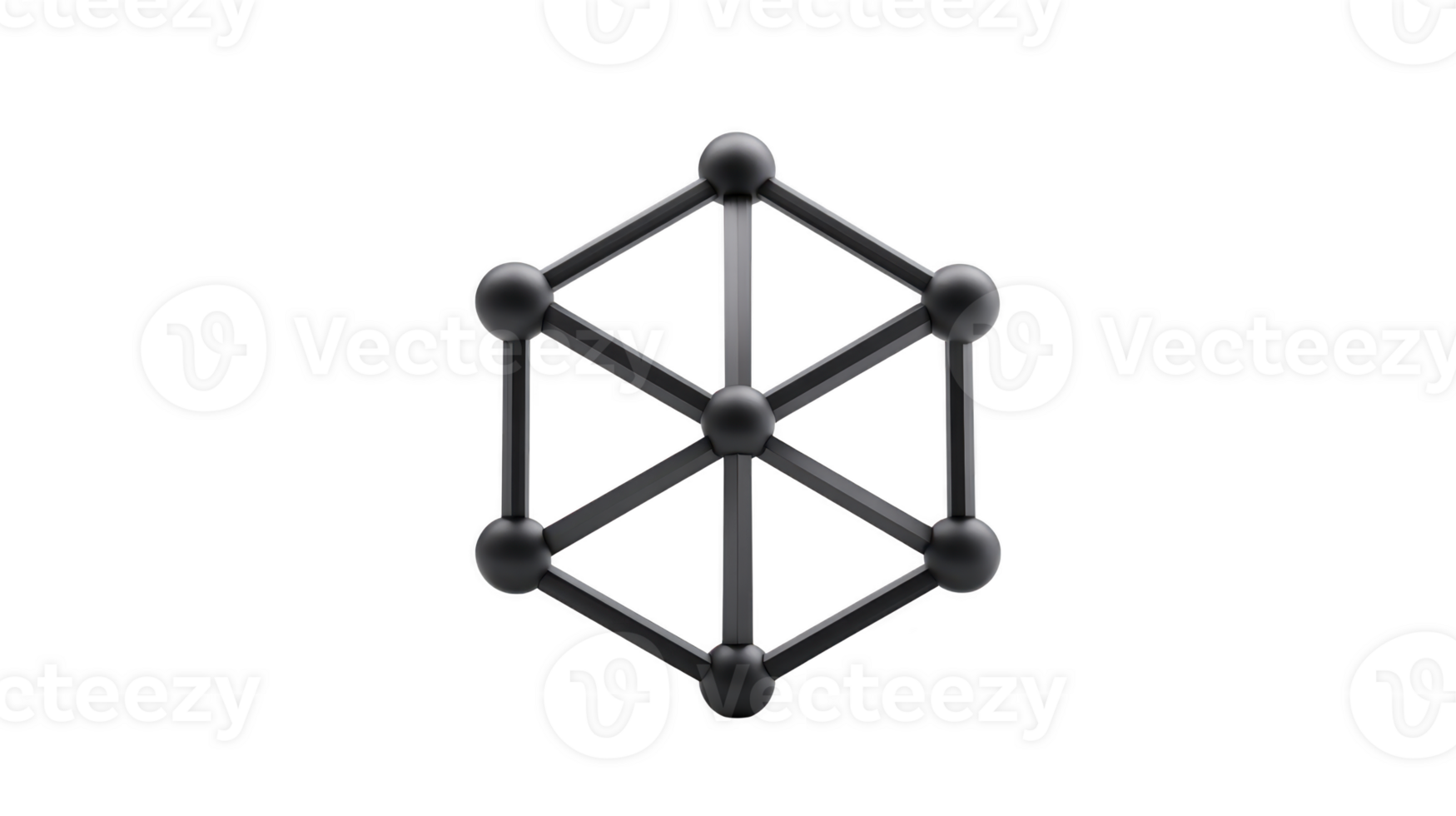 3D geometric structure featuring black wireframe cube with spherical nodes at each vertex, creating modern and abstract design. minimalist style evokes sense of balance and symmetry png