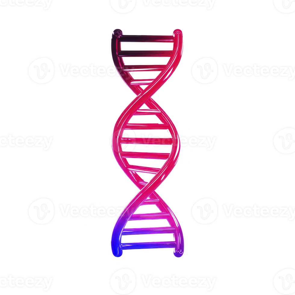 Vibrant, colorful DNA helix with gradient of red, pink, and blue hues, symbolizing genetics and science. design is modern and abstract, conveying innovation and research png