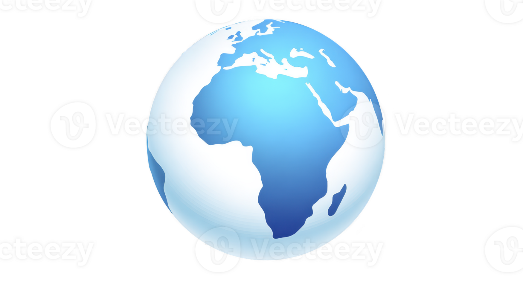 Blue and white globe illustration showing Africa and Europe prominently, symbolizing global connectivity and environmental awareness. design is simple and modern png