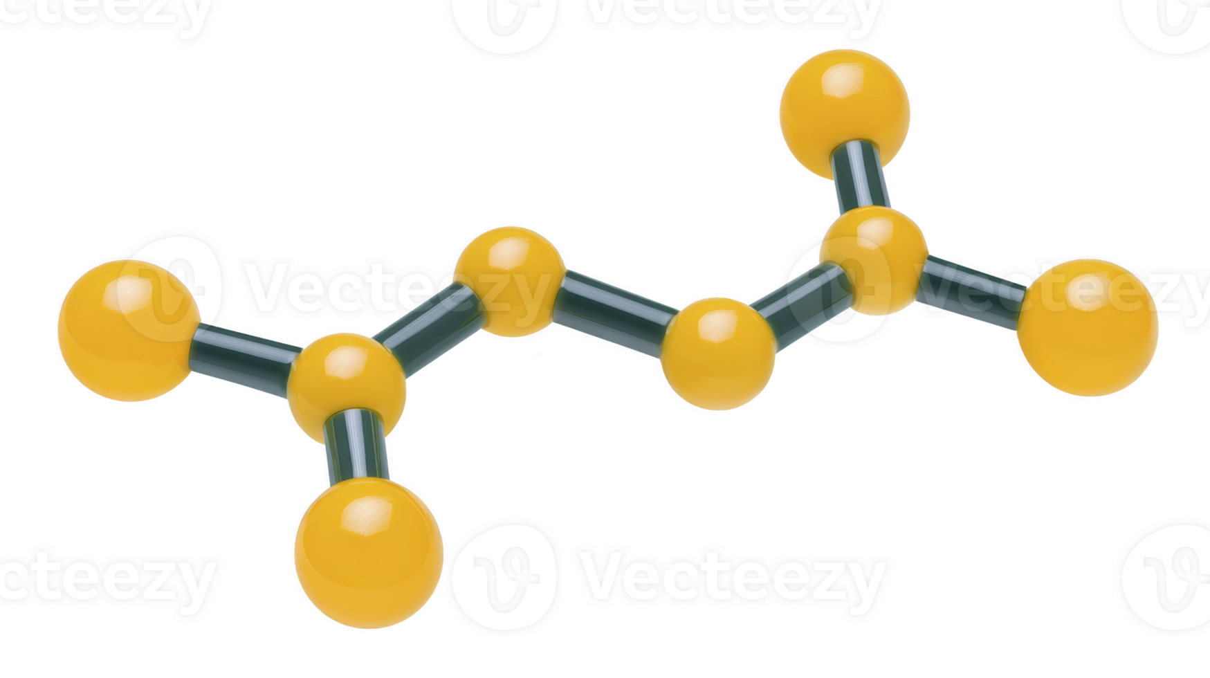 3D molecular model of hydrocarbon compound with yellow spheres representing atoms connected by black rods. structure is linear and symmetrical, illustrating simple organic molecule png