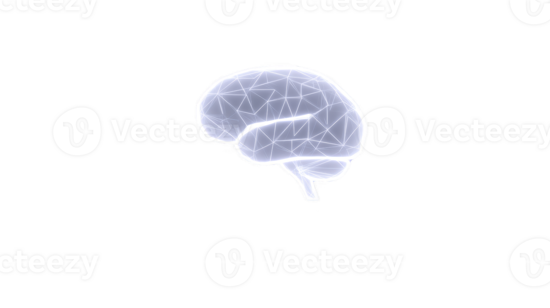 Glowing digital brain illustration with network of geometric lines and transparency background, symbolizing artificial intelligence and futuristic technology png