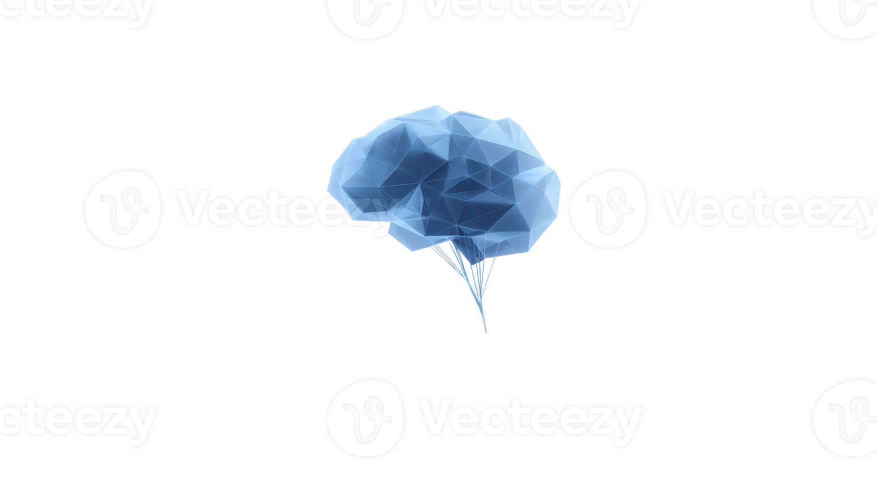 Digital illustration of geometric brain with polygonal design, featuring blue color scheme and futuristic style, symbolizing technology and innovation png