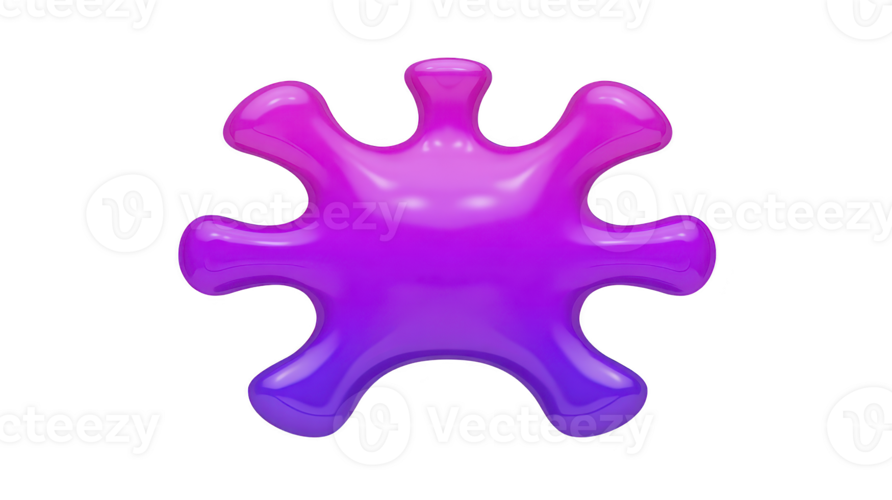 Vibrant, abstract 3D shape with glossy finish, featuring gradient of pink to purple hues, resembling stylized splash or starburst. design is modern and eye catching png