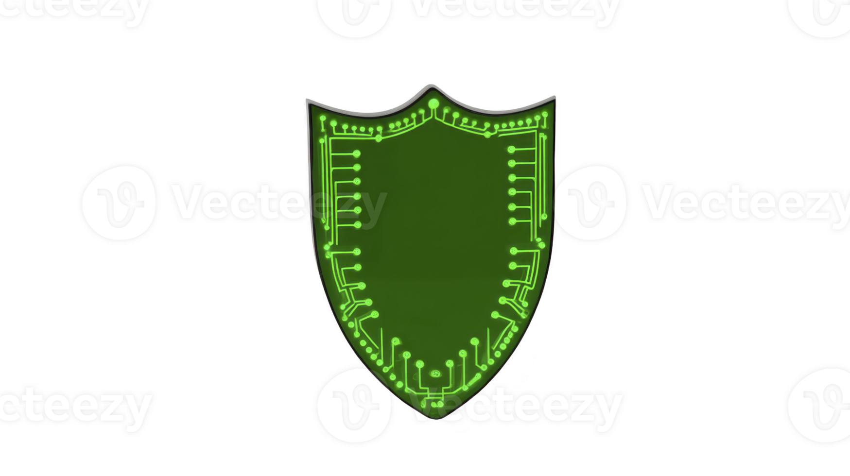 Digital shield with green circuit board design symbolizes cybersecurity and protection. glowing circuitry pattern conveys sense of advanced technology and security png
