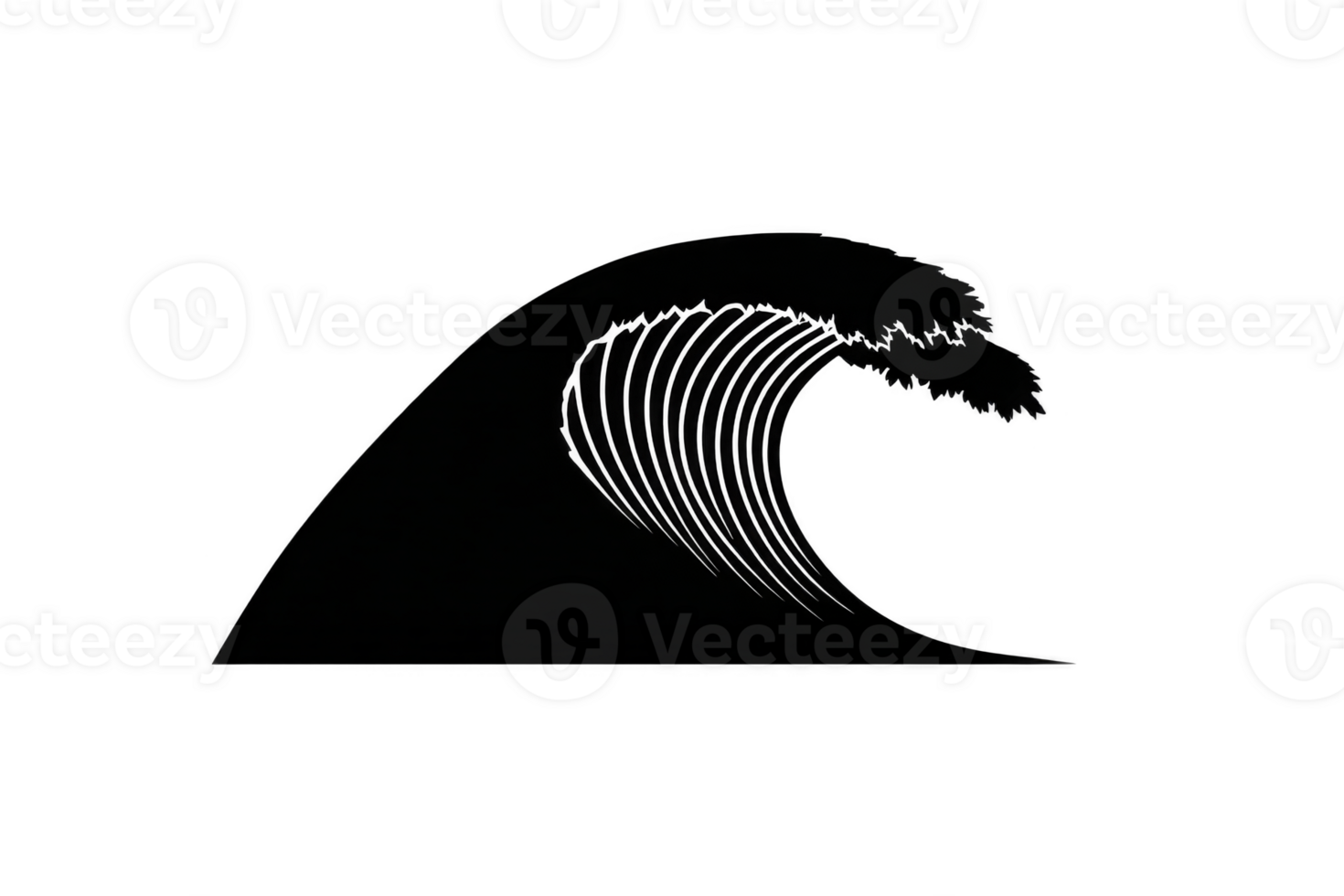 Stylized black wave illustration with curved crest and flowing lines, evoking sense of movement and power. simple design captures essence of ocean waves png