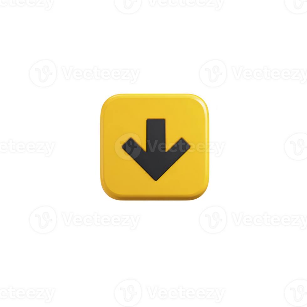Yellow square button with black downward arrow symbol, representing download or navigation. design is simple and modern, suitable for digital interfaces or applications png