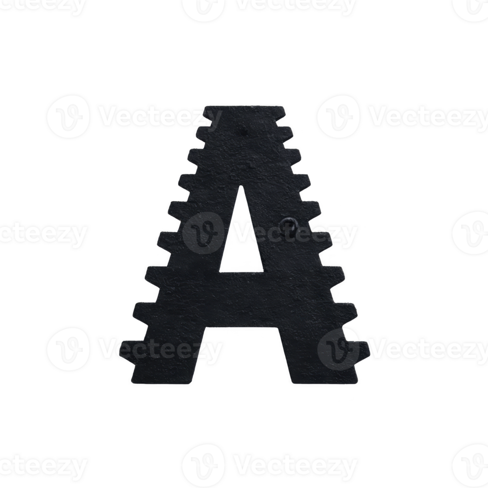 Black letter with gear like edge design stands out against transparency background, creating bold and industrial aesthetic png