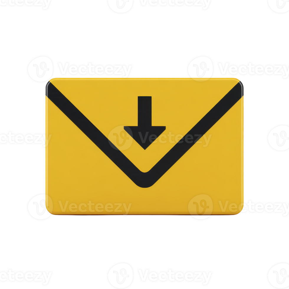 Yellow envelope icon with black downward arrow symbolizes downloading or receiving messages. design is simple and modern, conveying communication and digital interaction png